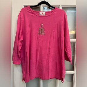 Quacker Factory Fuchsia Long Sleeve Tunic Sequins Christmas Tree Plus Size 1X
